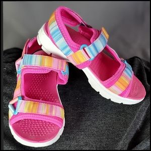 Lands' End Girls Pink Stripe Hook & Loop Sport Sandals Size US 1